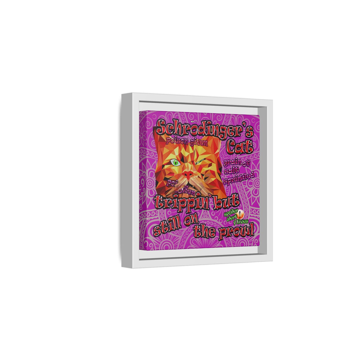 schrodinger's cat - framed canvas art (pink swirl)
