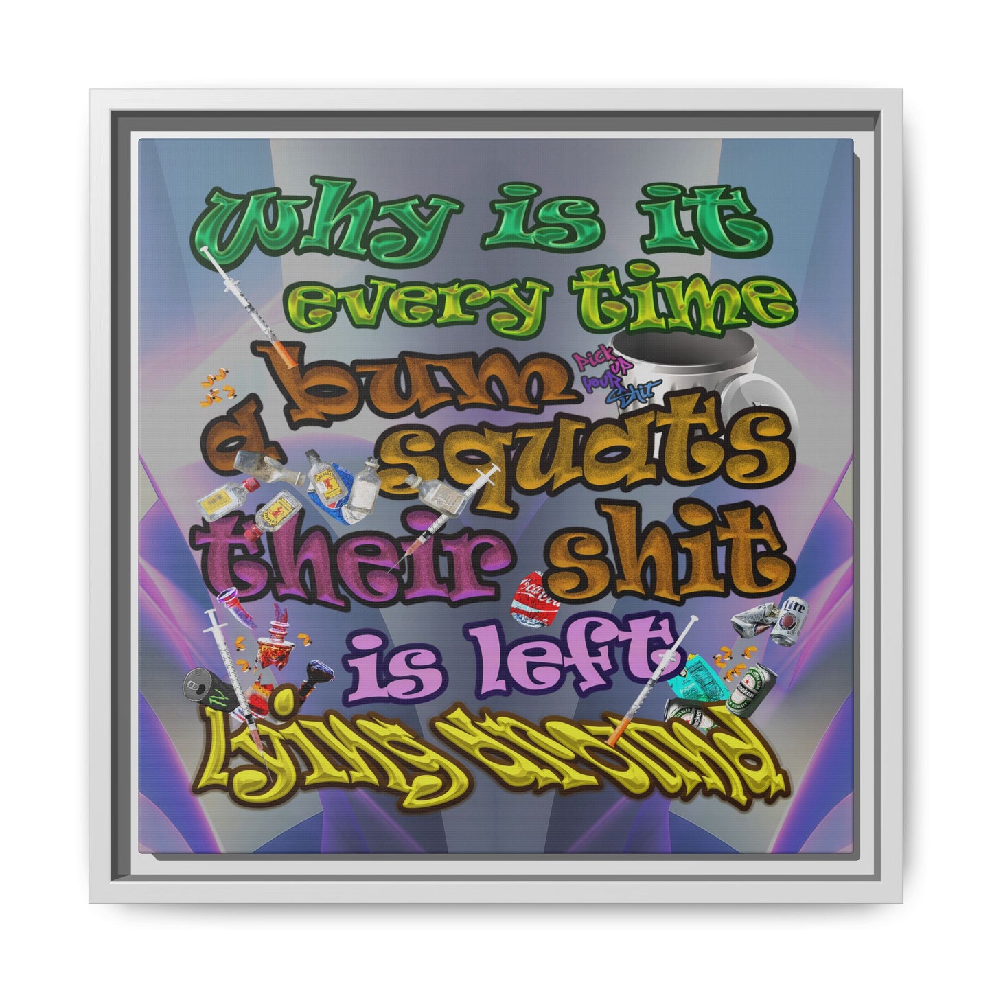 the bum's shit - framed canvas art (grey-pink wave)