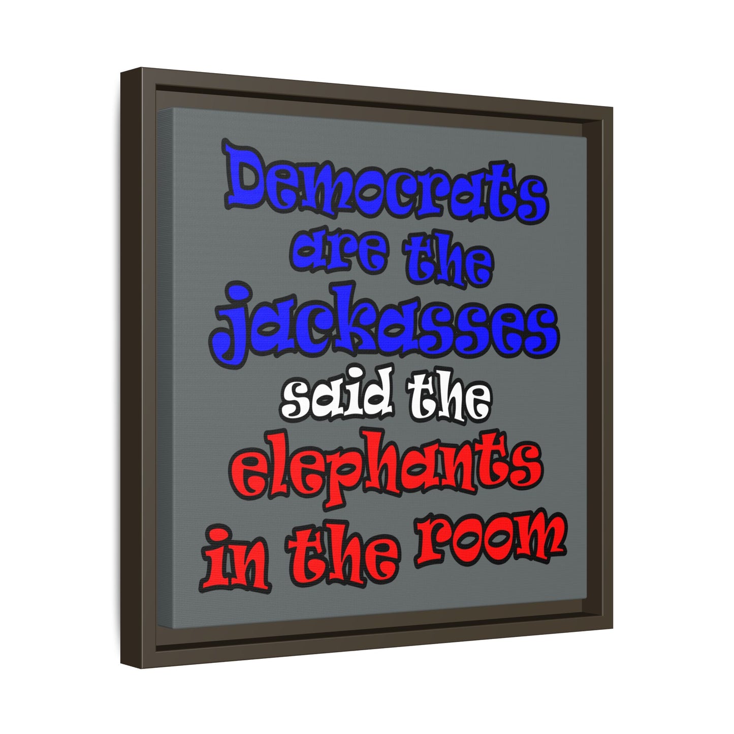 donkeys and elephants - framed canvas art (dark grey)