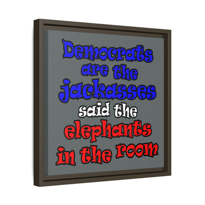 donkeys and elephants - framed canvas art (dark grey)