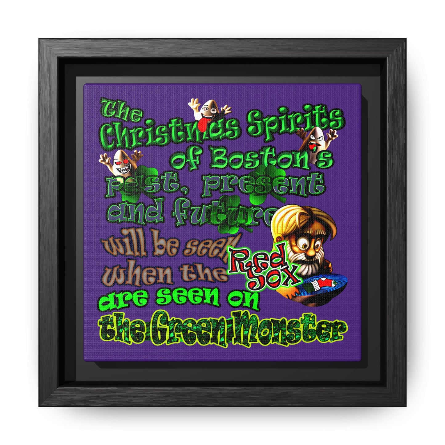 christmas spirits of boston - framed canvas art (purple)