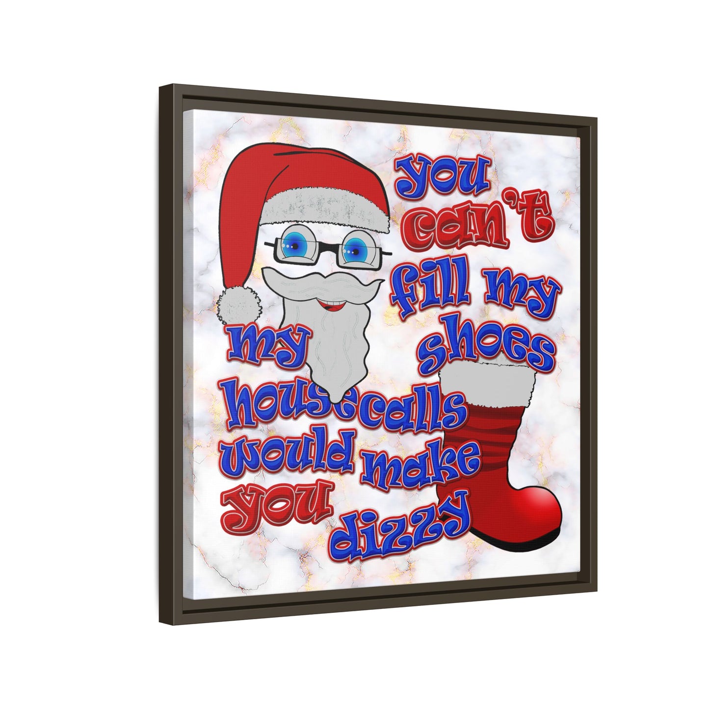 santa's shoes - framed canvas art (white marble)