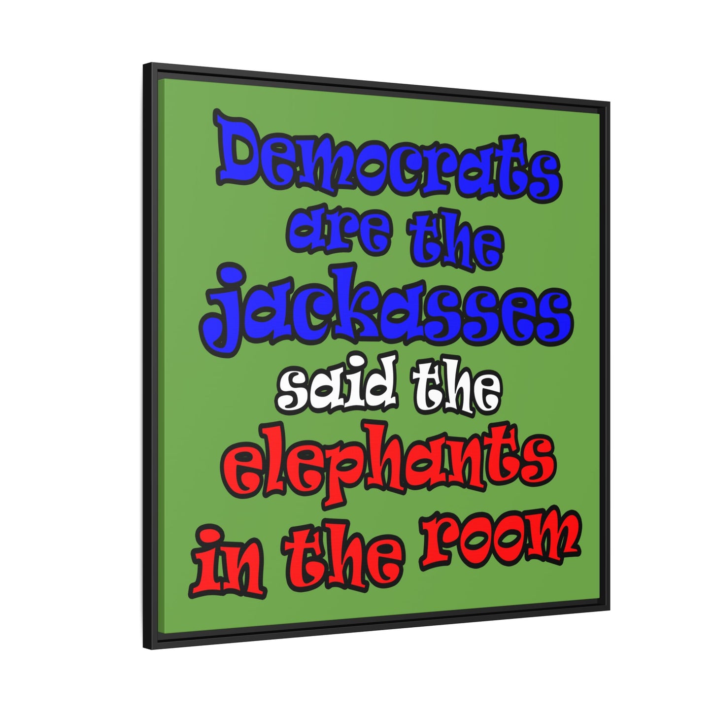 donkeys and elephants - framed canvas art (green)