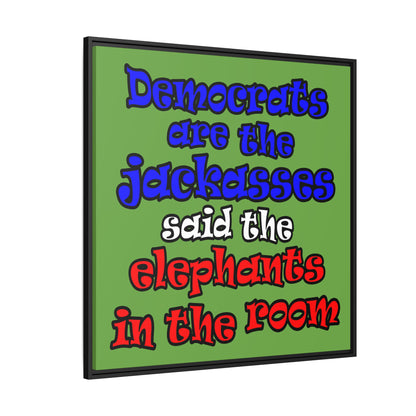 donkeys and elephants - framed canvas art (green)