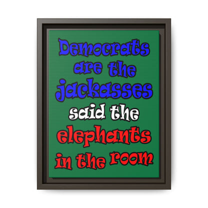 donkeys and elephants - framed canvas art (dark green)