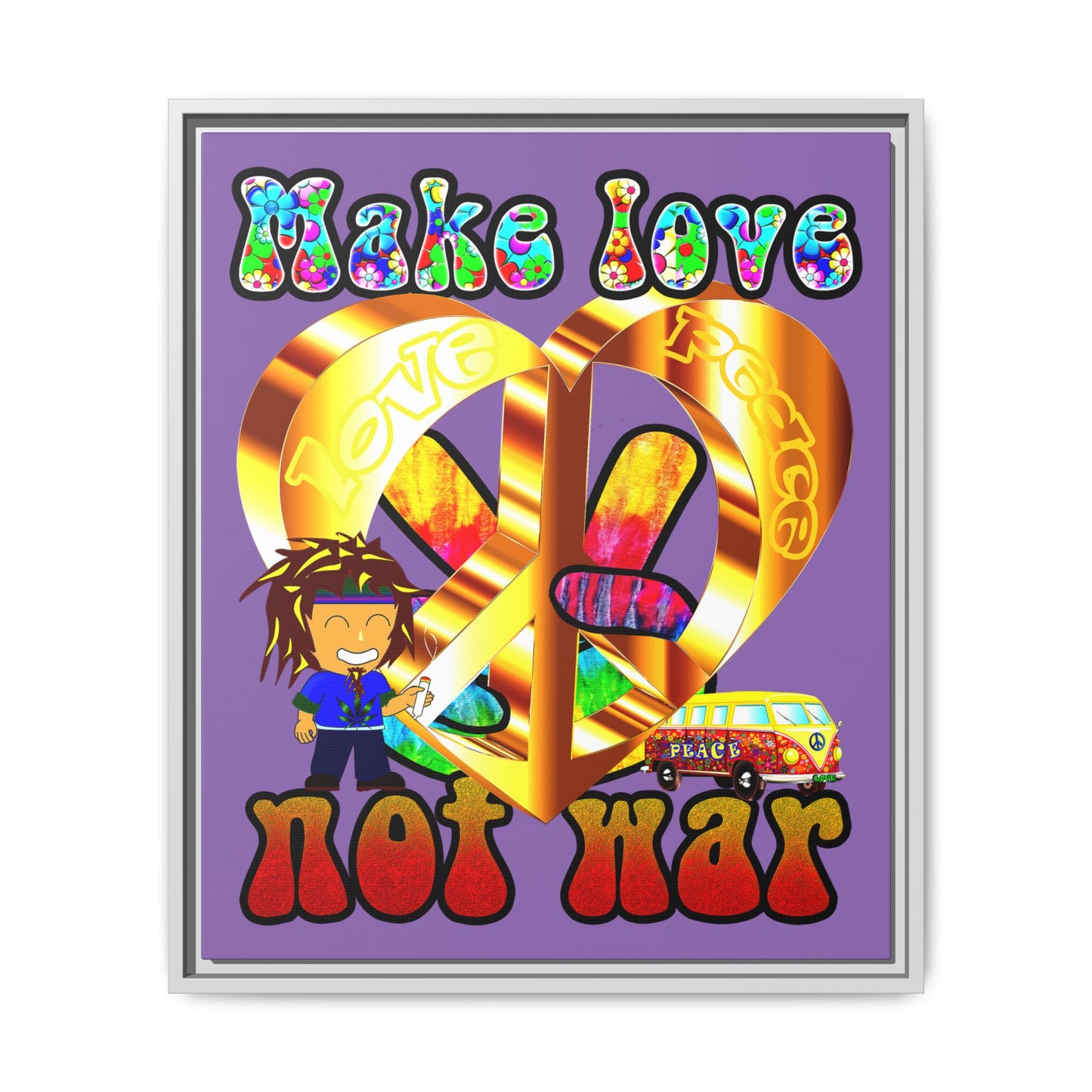 love peace - framed canvas art (light purple)