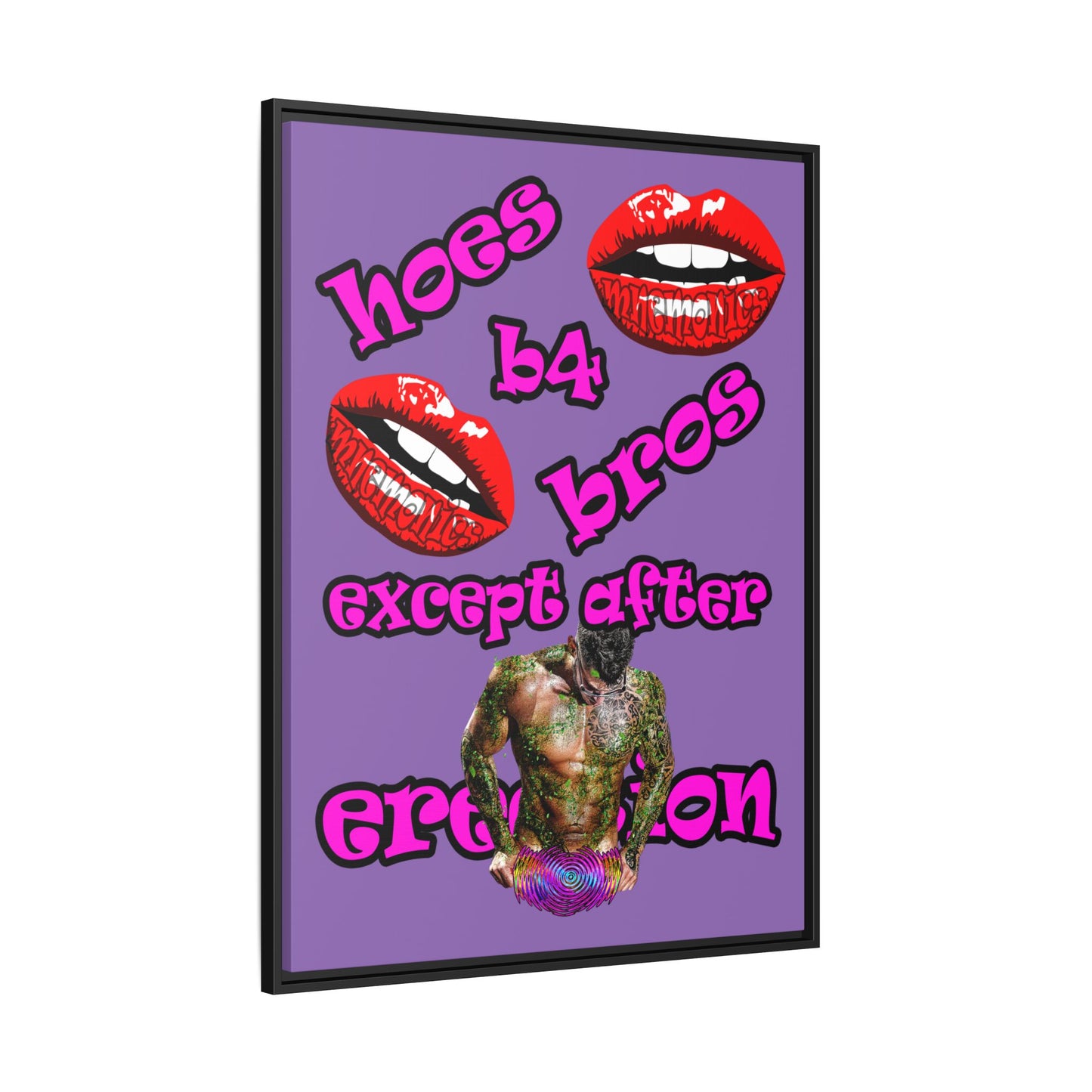 hoes b4 bros - framed canvas art (light purple)