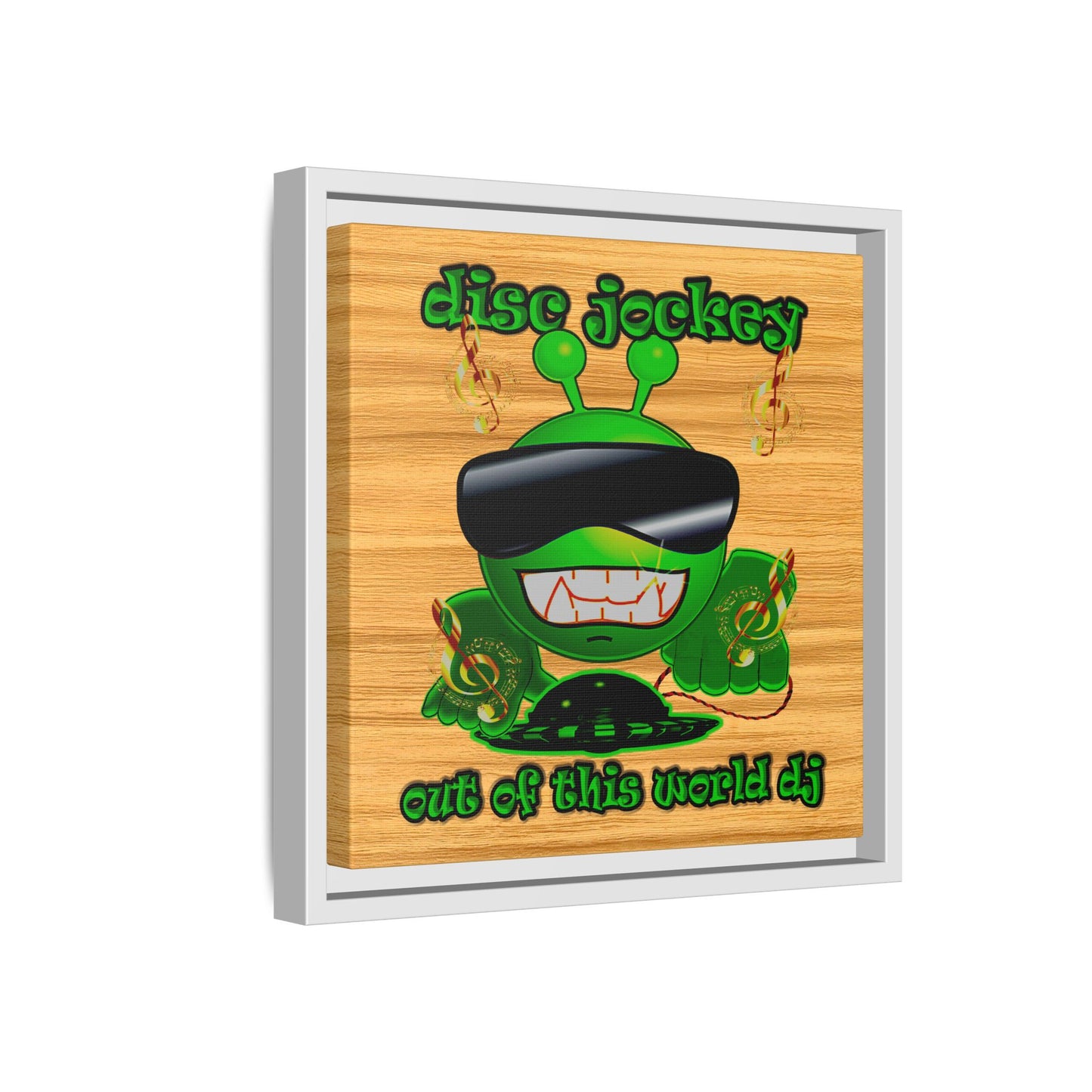disc jockey - framed canvas art (butterscotch wood finish)