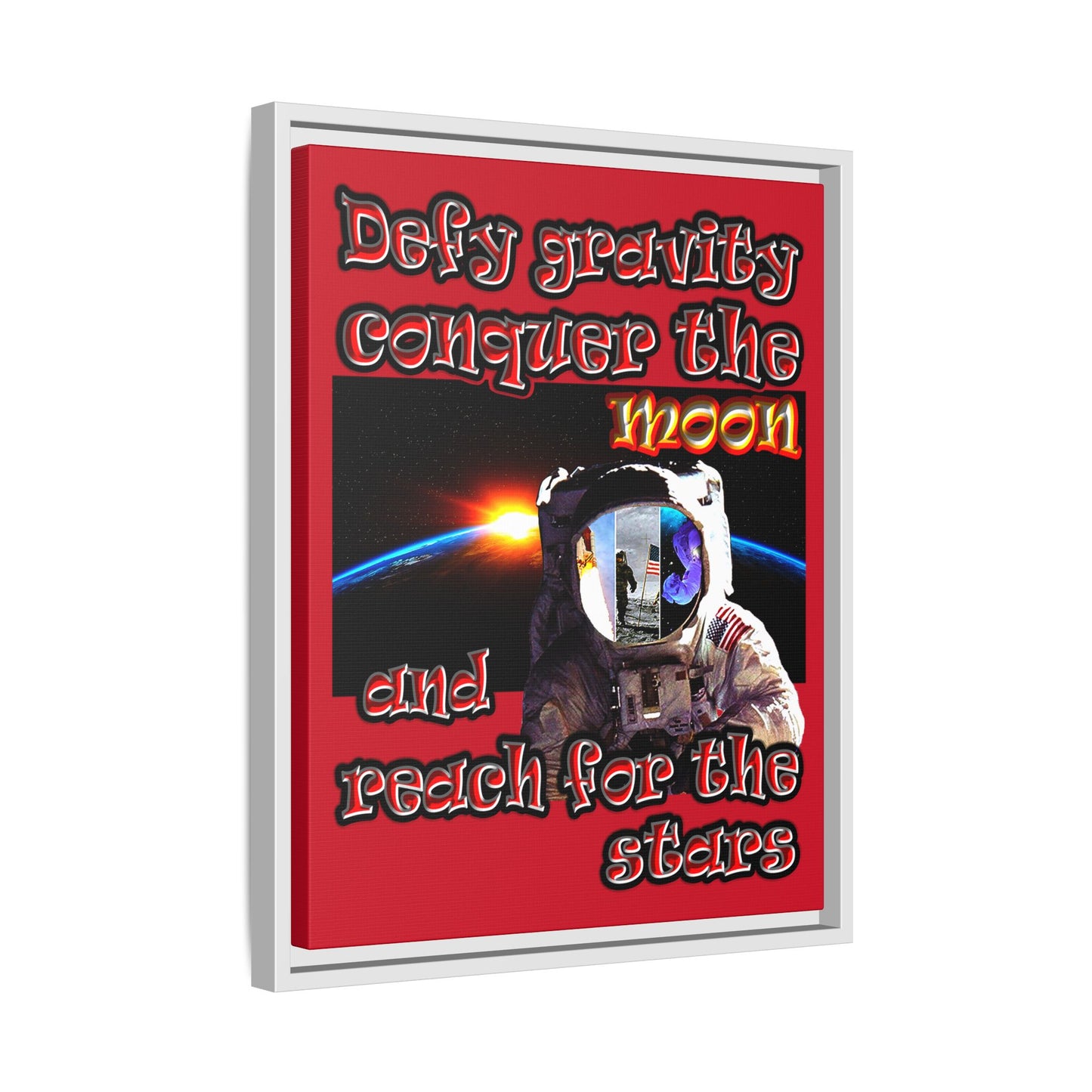defy conquer reach - framed canvas art (dark red)