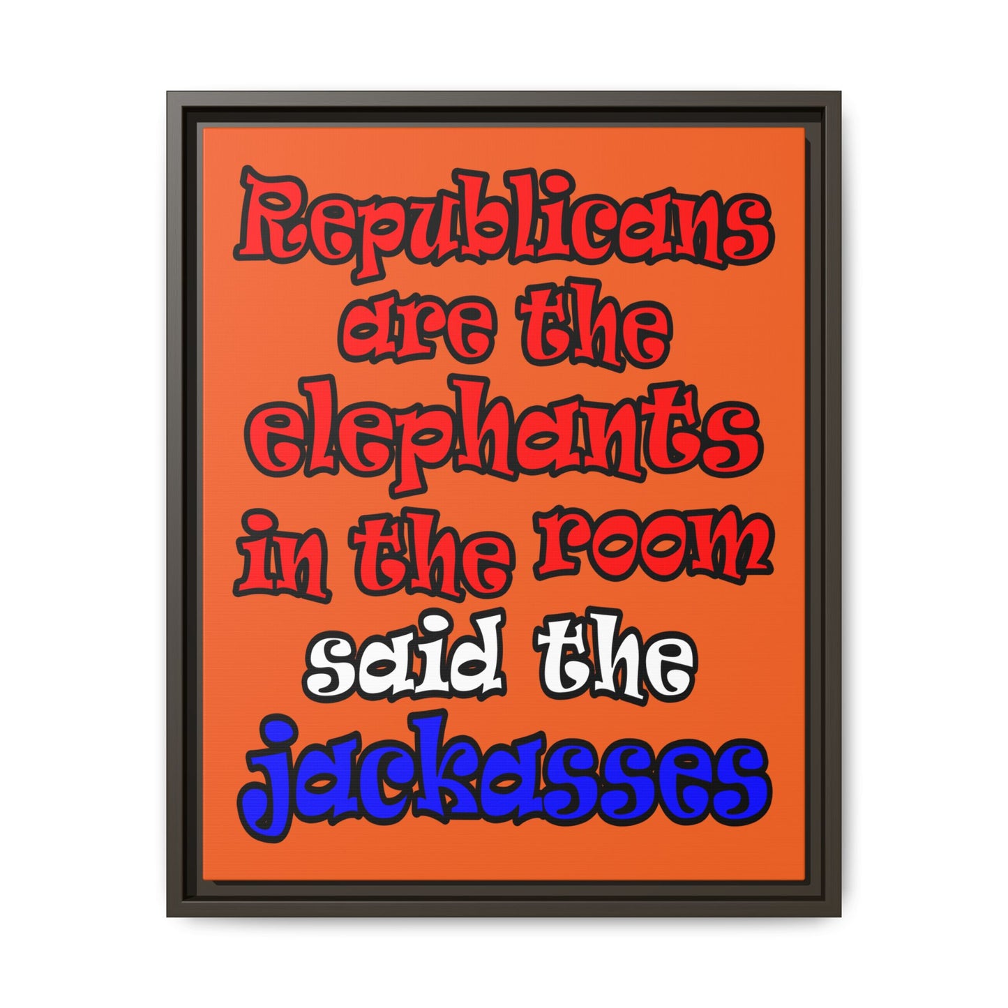 donkeys and elephants - framed canvas art (orange)