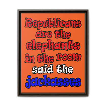 donkeys and elephants - framed canvas art (orange)