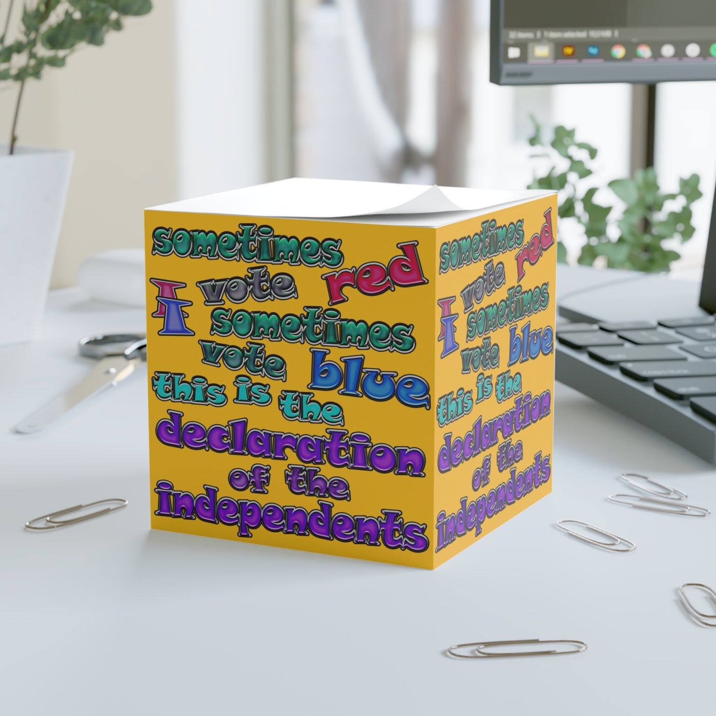 declaration of the independents - note cube (yellow)