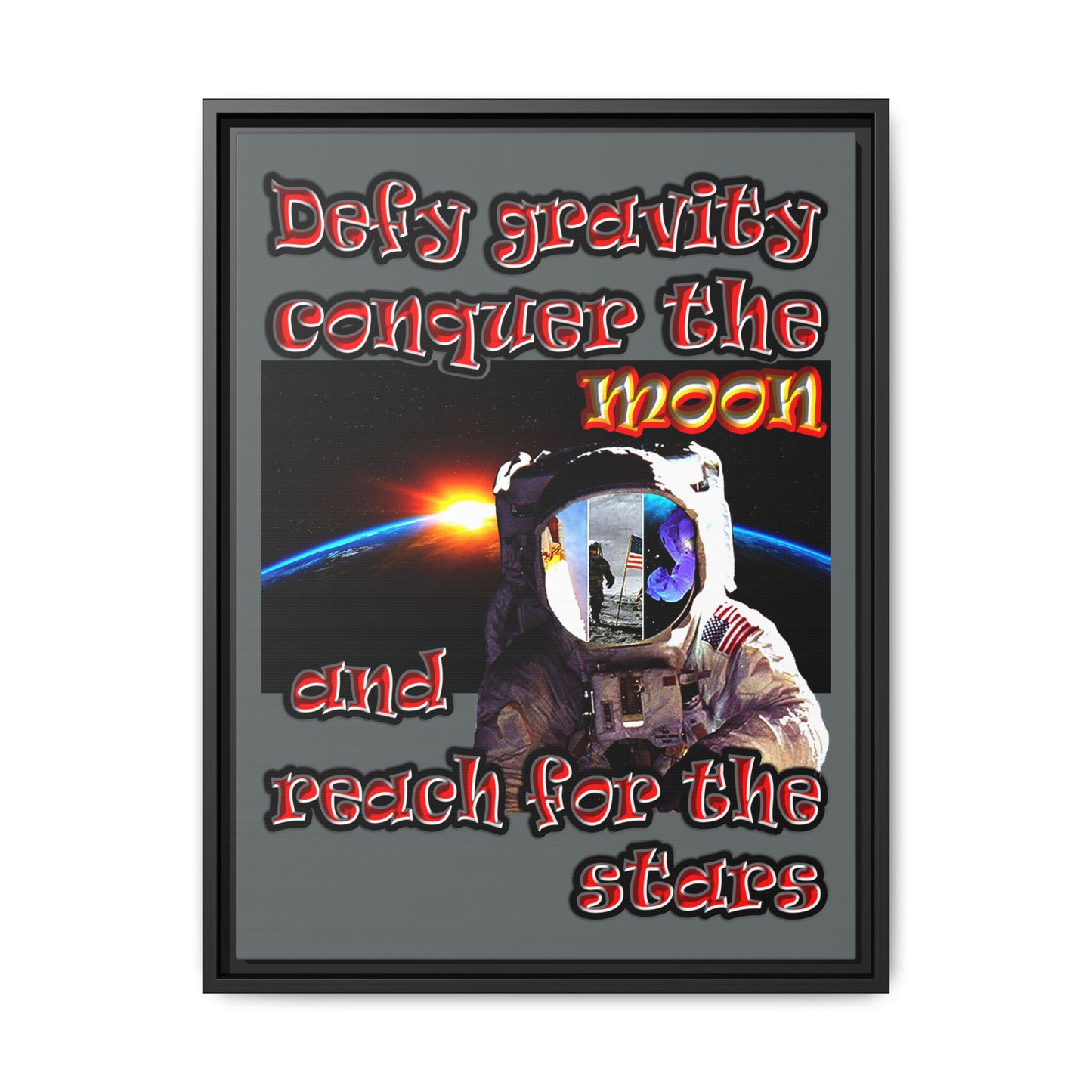 defy conquer reach - framed canvas art (dark grey)