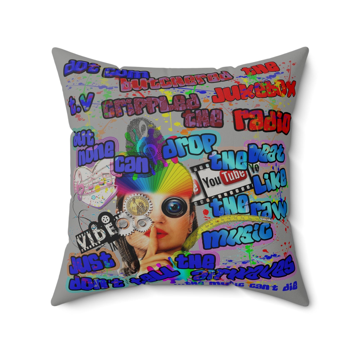 drop the beat - Faux Suede Square Pillow - (grey)