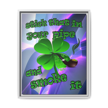 stick that in your pipe and smoke it - framed canvas art (grey-pink wave)