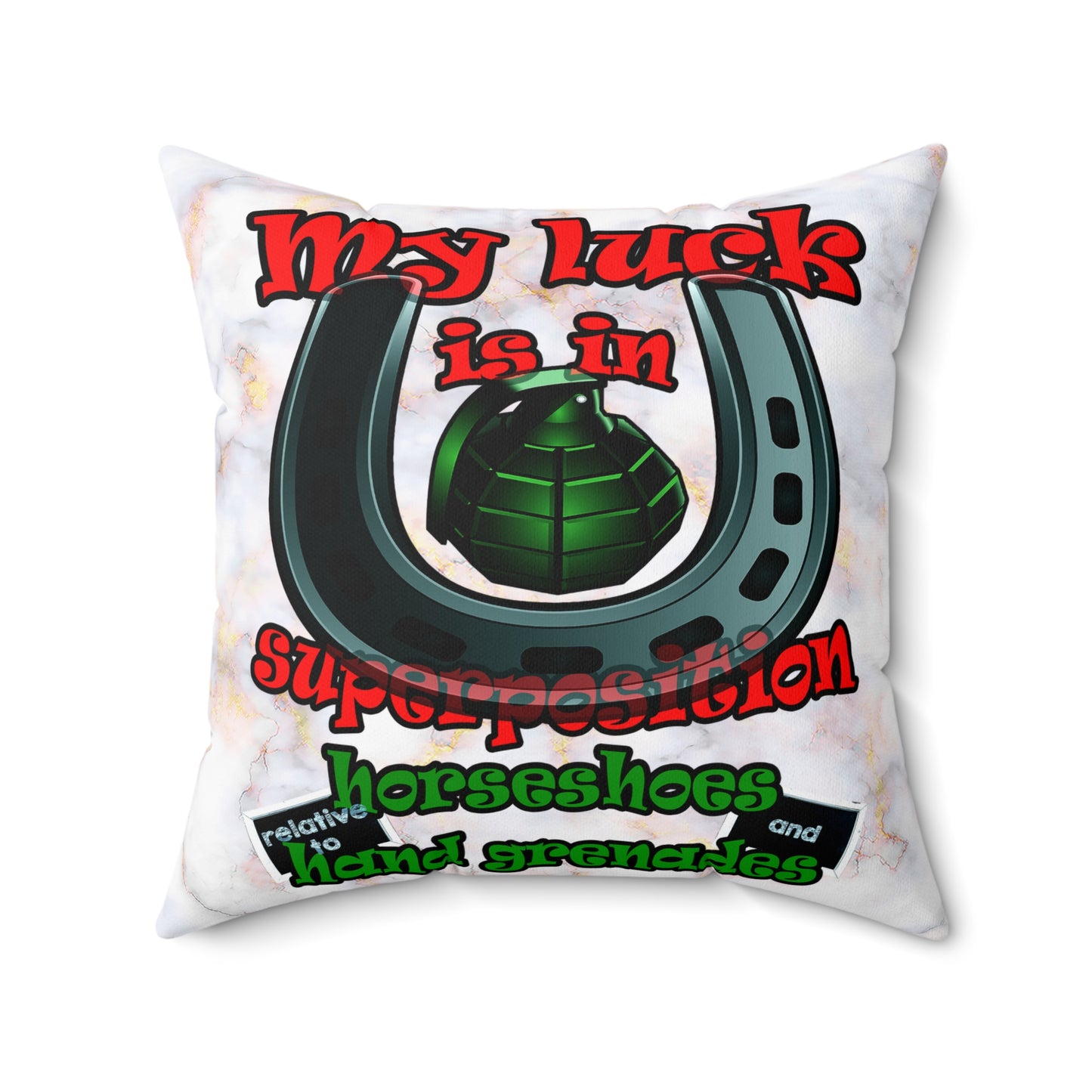 my luck - Spun Polyester Square Pillow - (white marble)