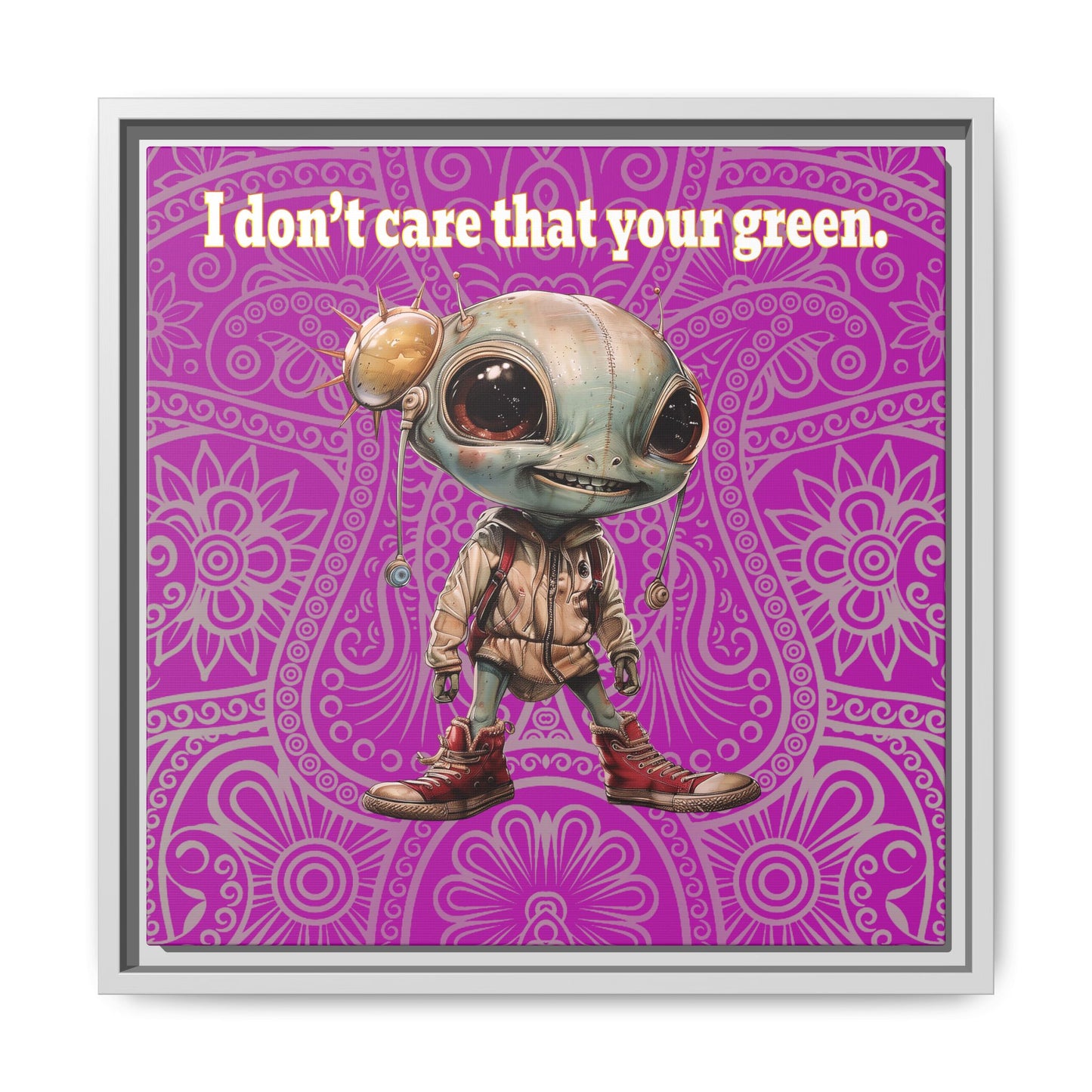 I don't care that your green - framed canvas art (pink swirl)