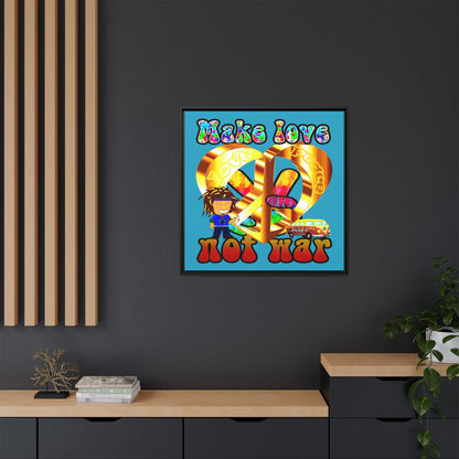 love peace - framed canvas art (turquoise)