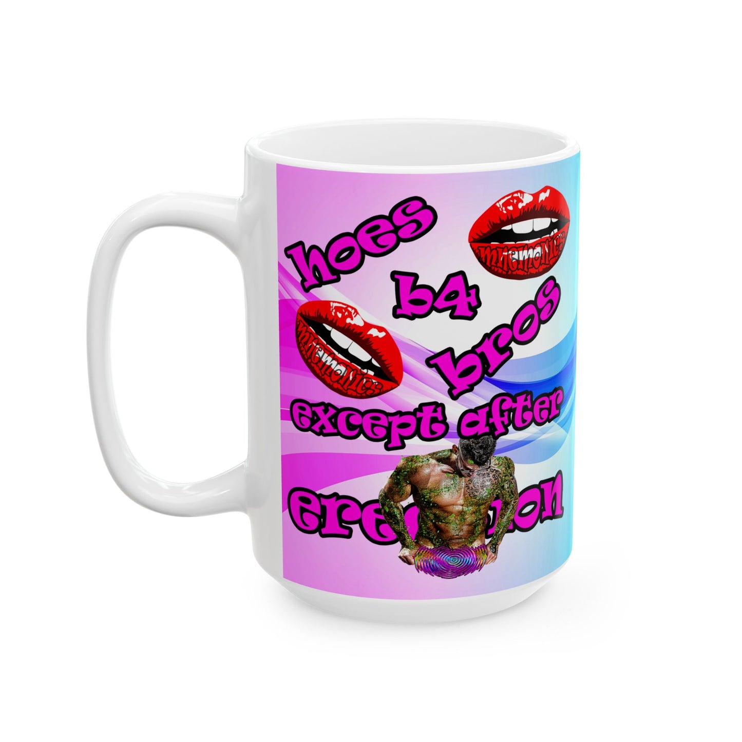hoes b4 bros - White Mug (light blue-pink wave)