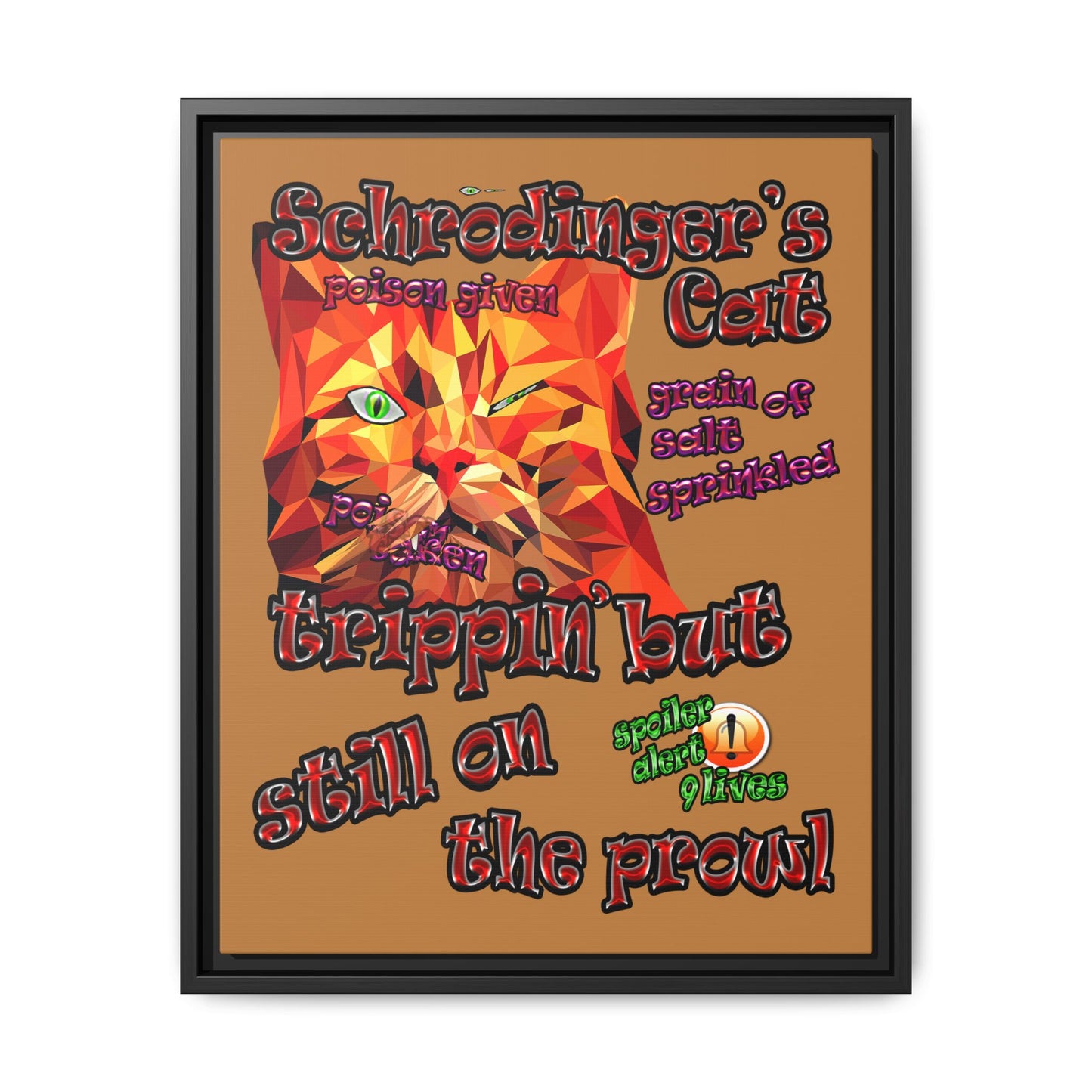 schrodinger's cat - framed canvas art (light brown)
