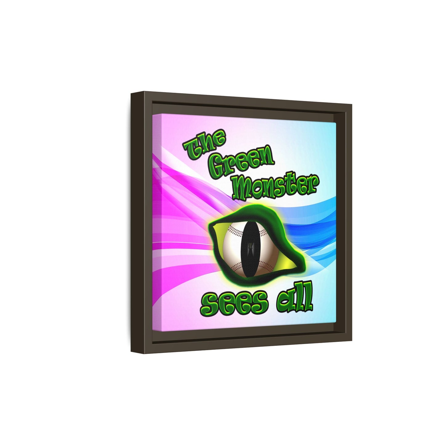 green monster - framed canvas art (light blue-pink wave)