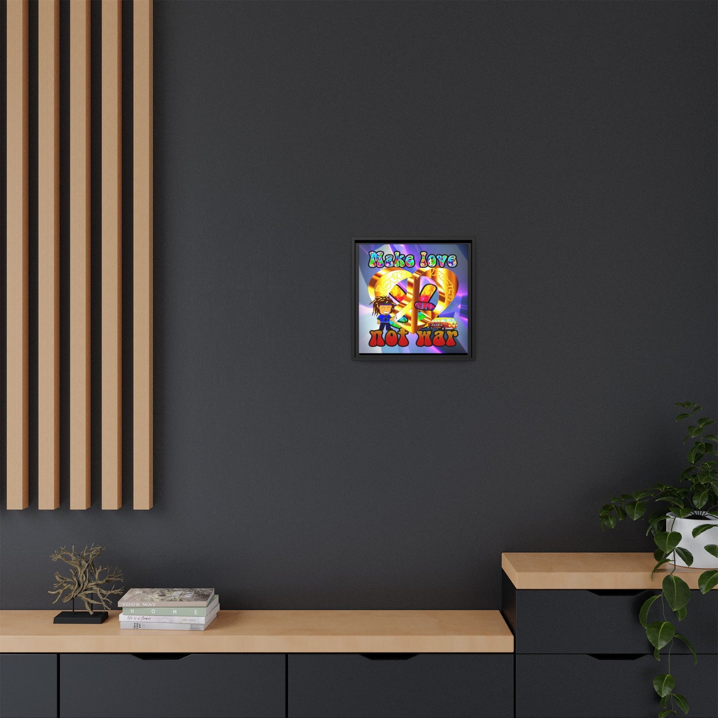 love peace - framed canvas art (grey-pink wave)