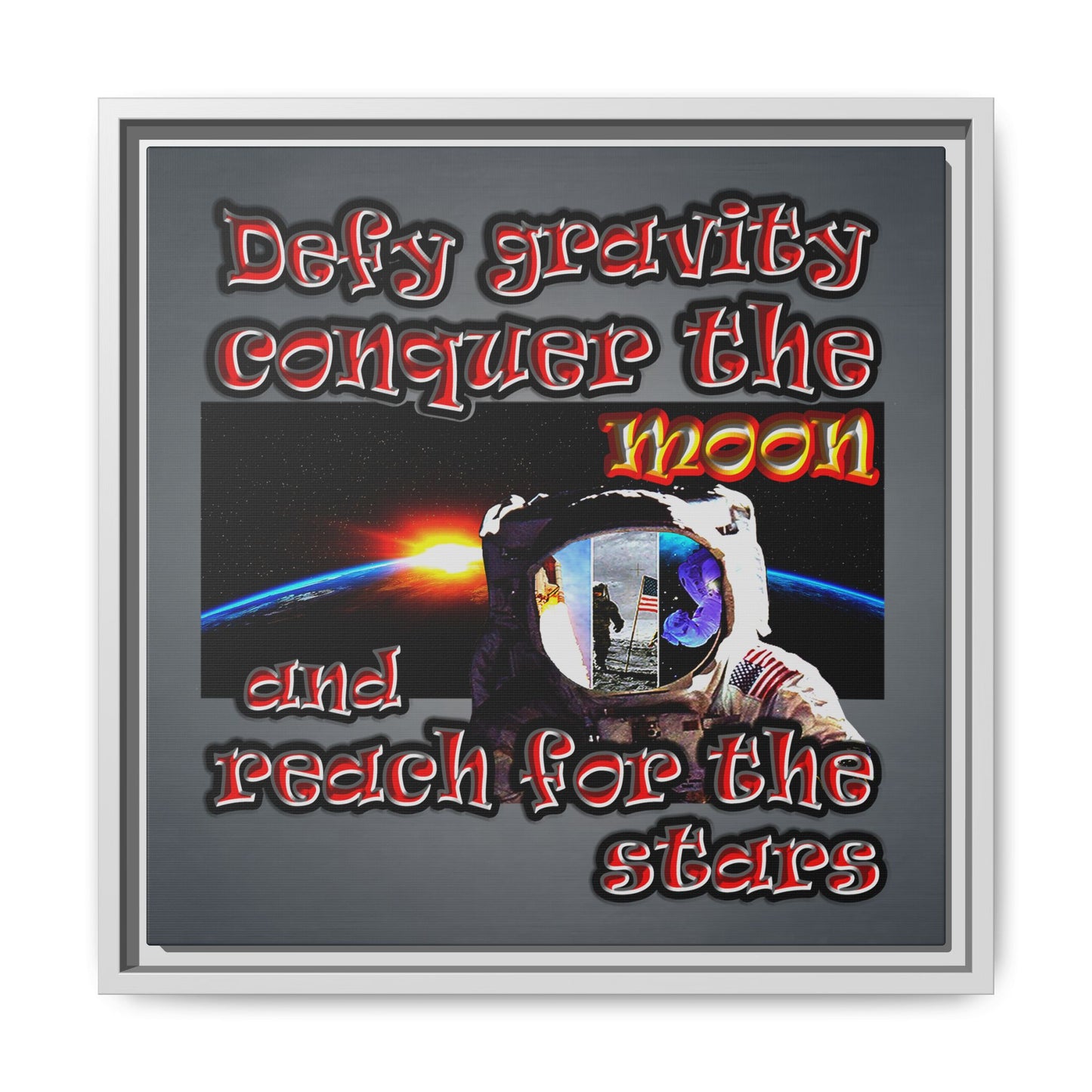 defy conquer reach - framed canvas art (grey-light grey)