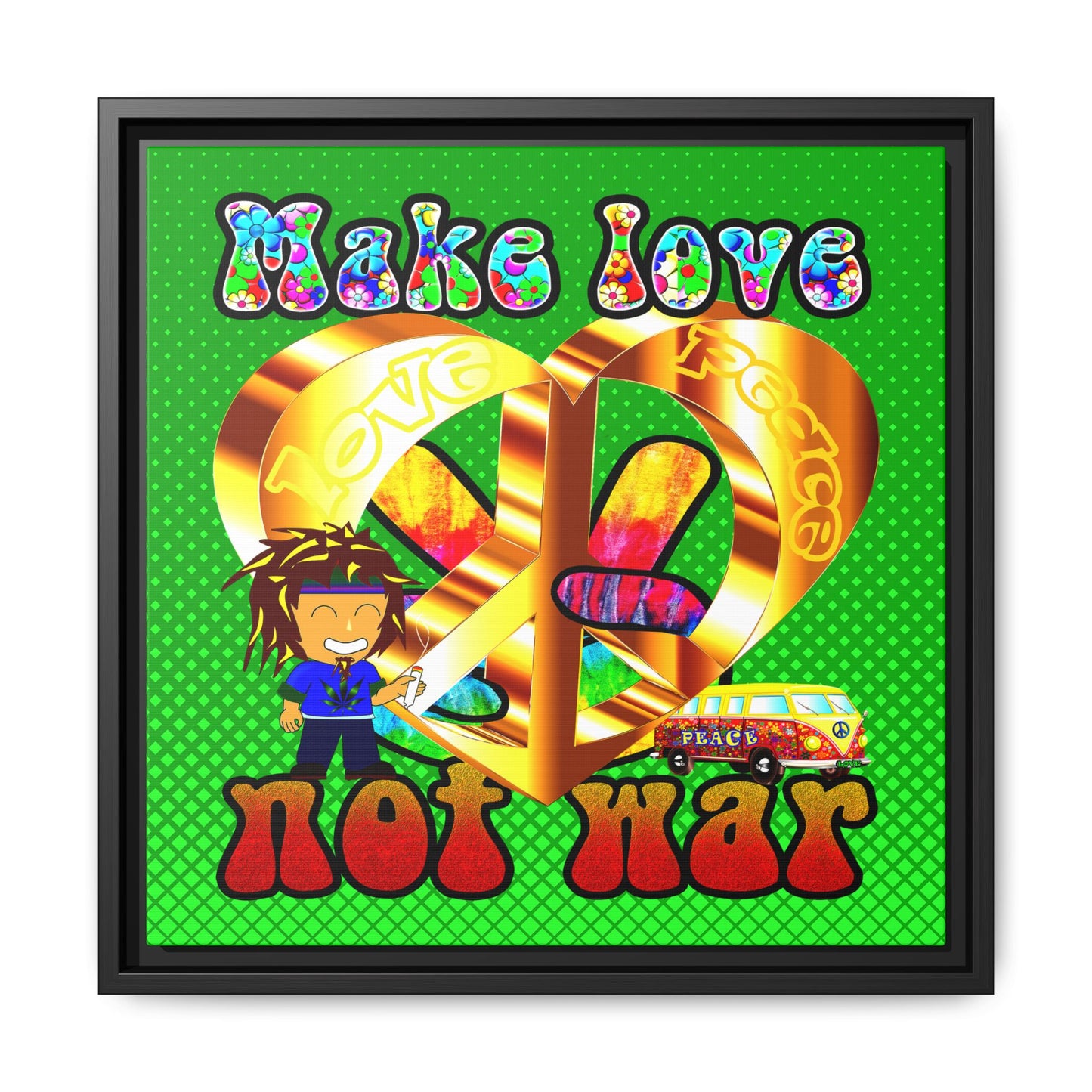 love peace - framed canvas art (logo green)