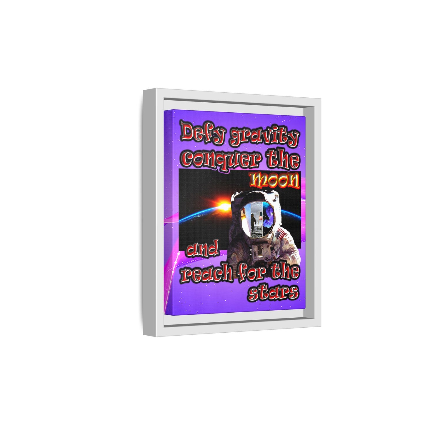 defy conquer reach - framed canvas art (purple-pink wave)