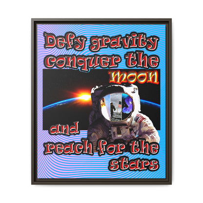 defy conquer reach - framed canvas art (light blue-purple wave)