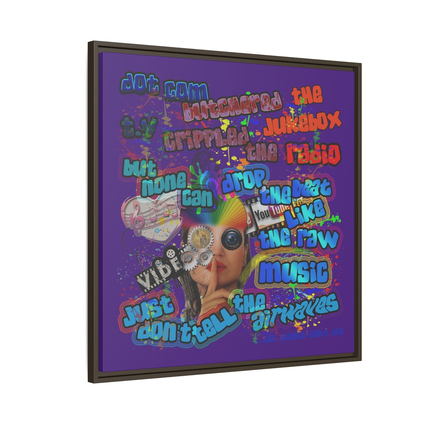 drop the beat - framed canvas art (purple)