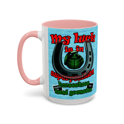 my luck - Accent Mug (faded dark blue)