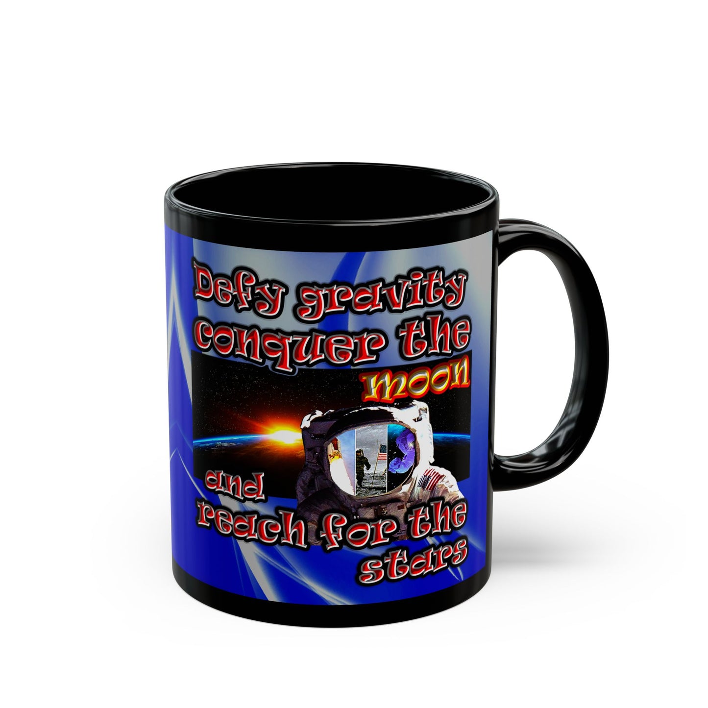defy conquer reach - Black Mug (blue-white wave)