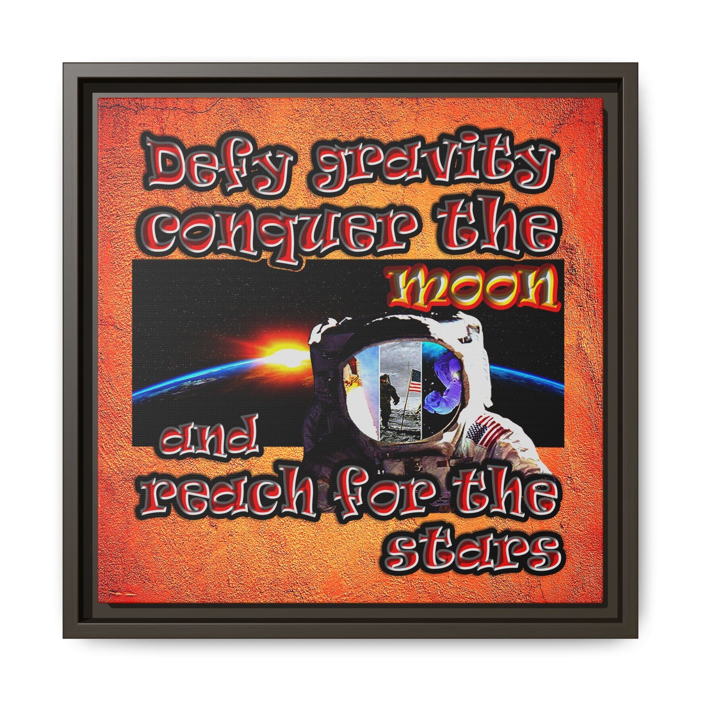 defy conquer reach - framed canvas art (burnt orange)