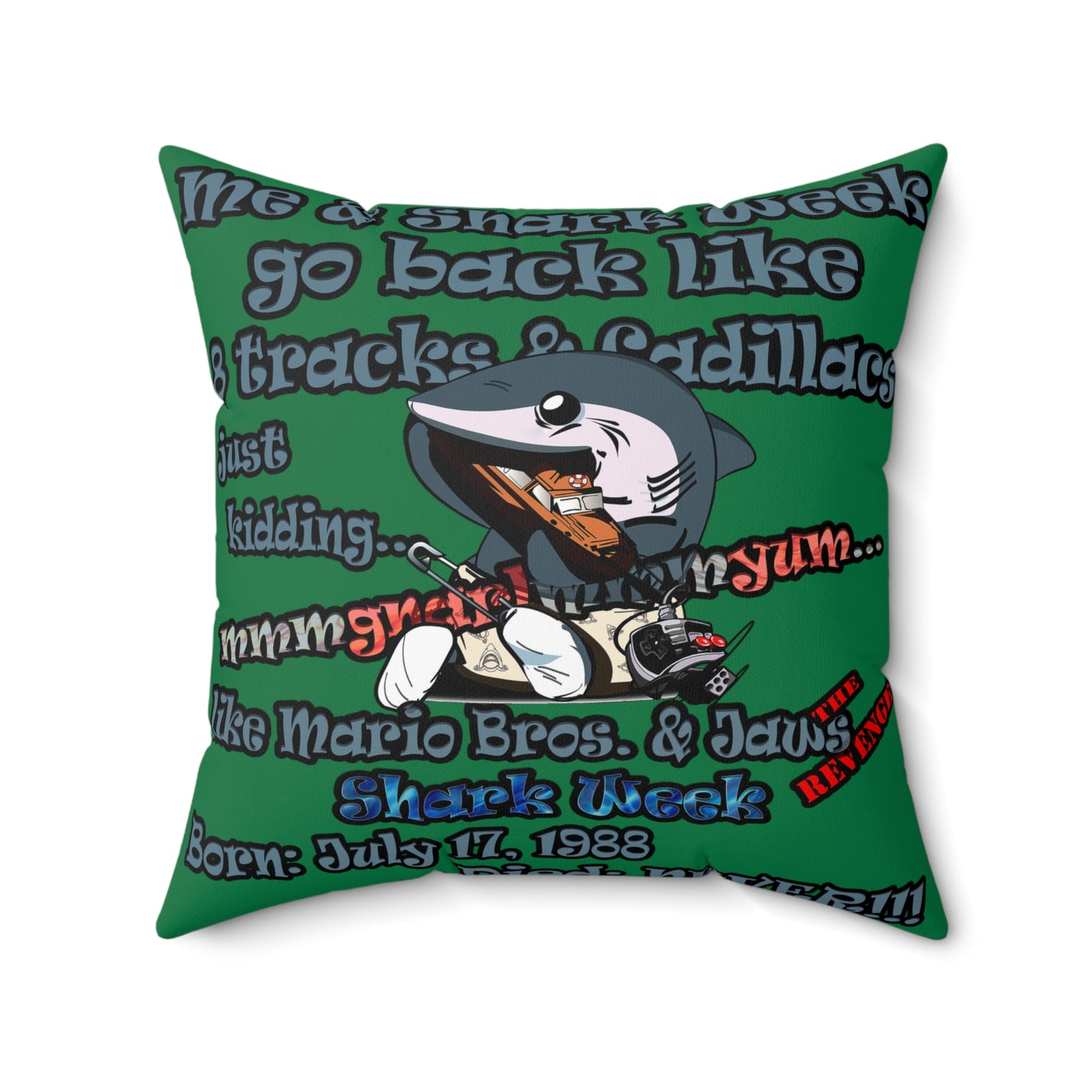 shark week - Spun Polyester Square Pillow - (dark green)