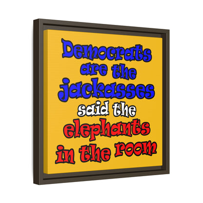 donkeys and elephants - framed canvas art (yellow)