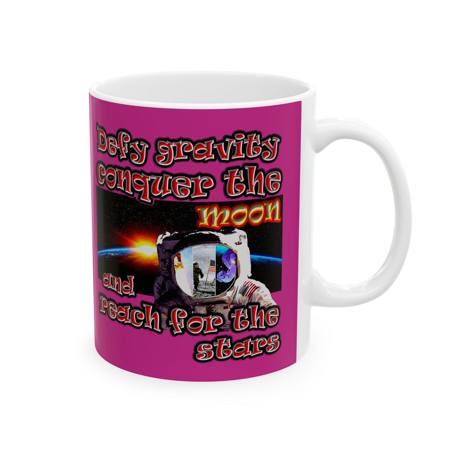 defy conquer reach - White Mug (pink)