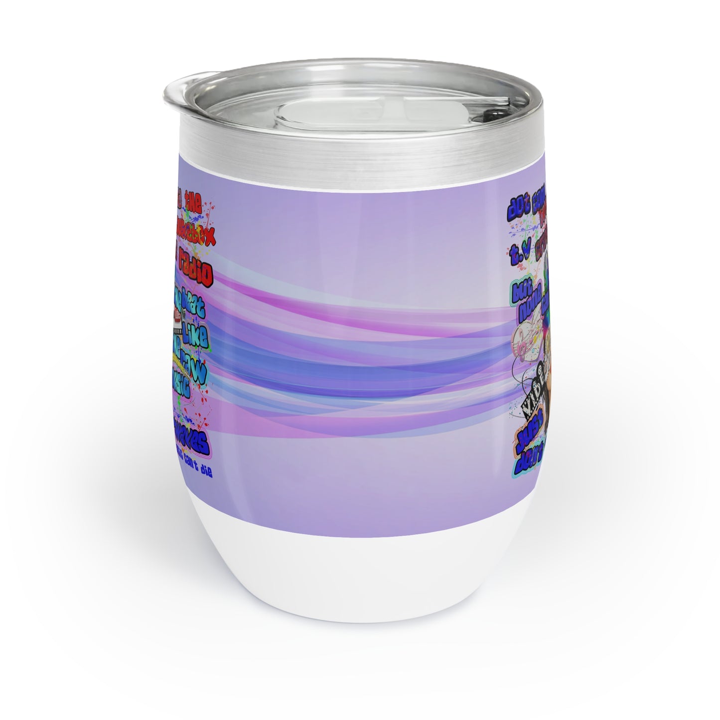 drop the beat - Chill Wine Tumbler  (light blue-pink wave)