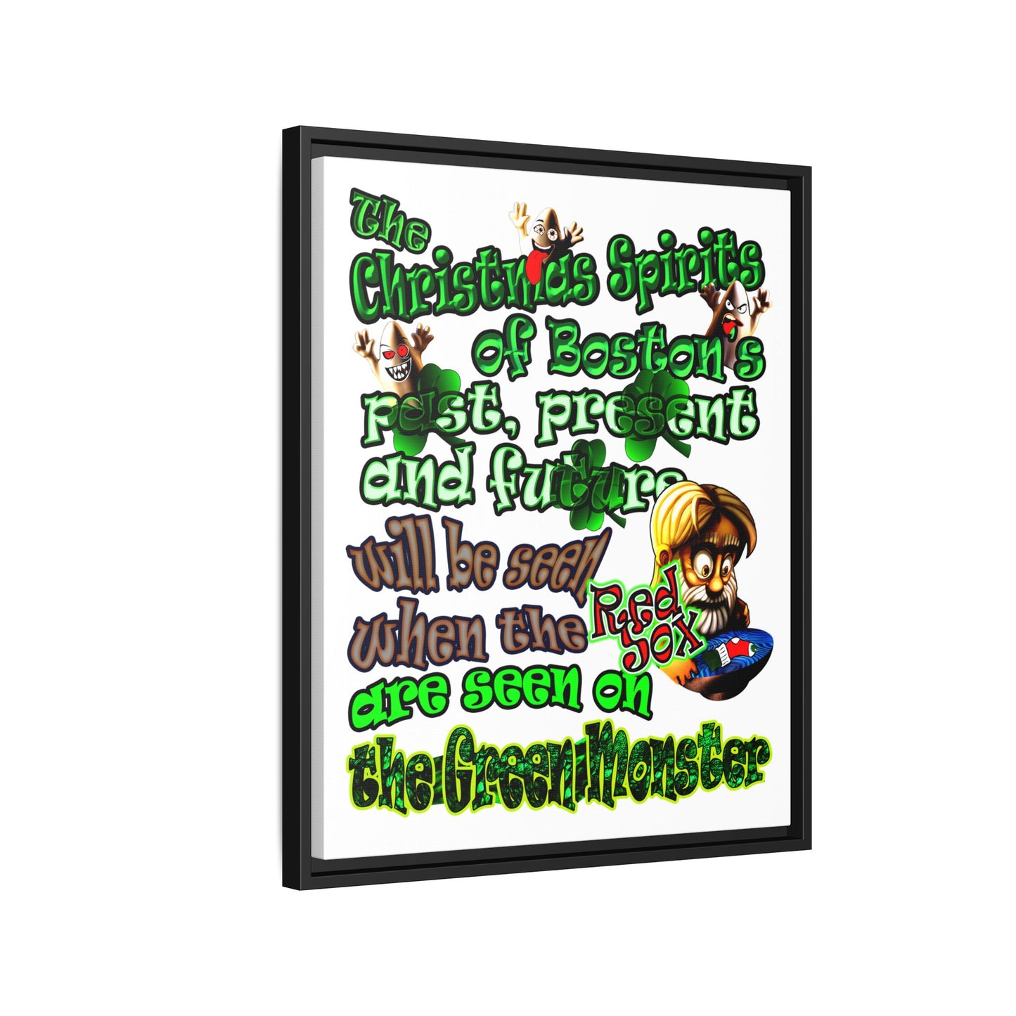 christmas spirits of boston - framed canvas art (white)