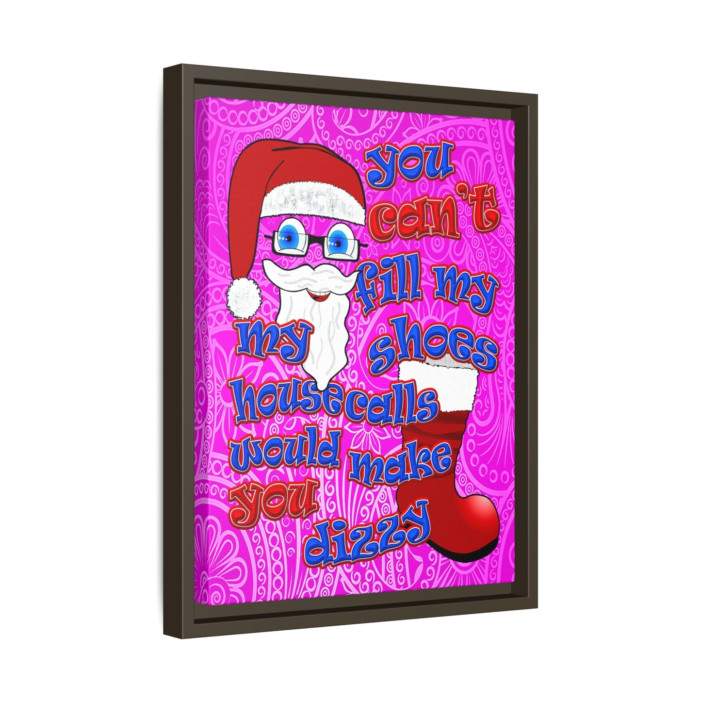 santa's shoes - framed canvas art (pink swirl)