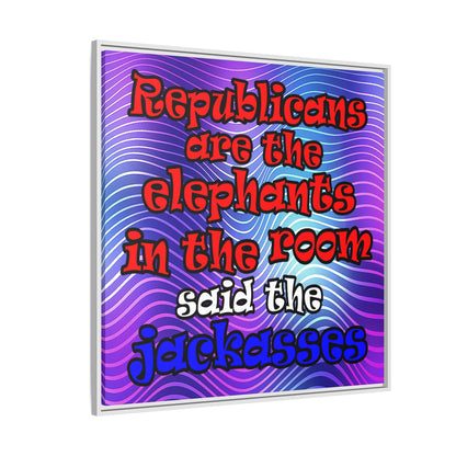 donkeys and elephants - framed canvas art (purple wave)