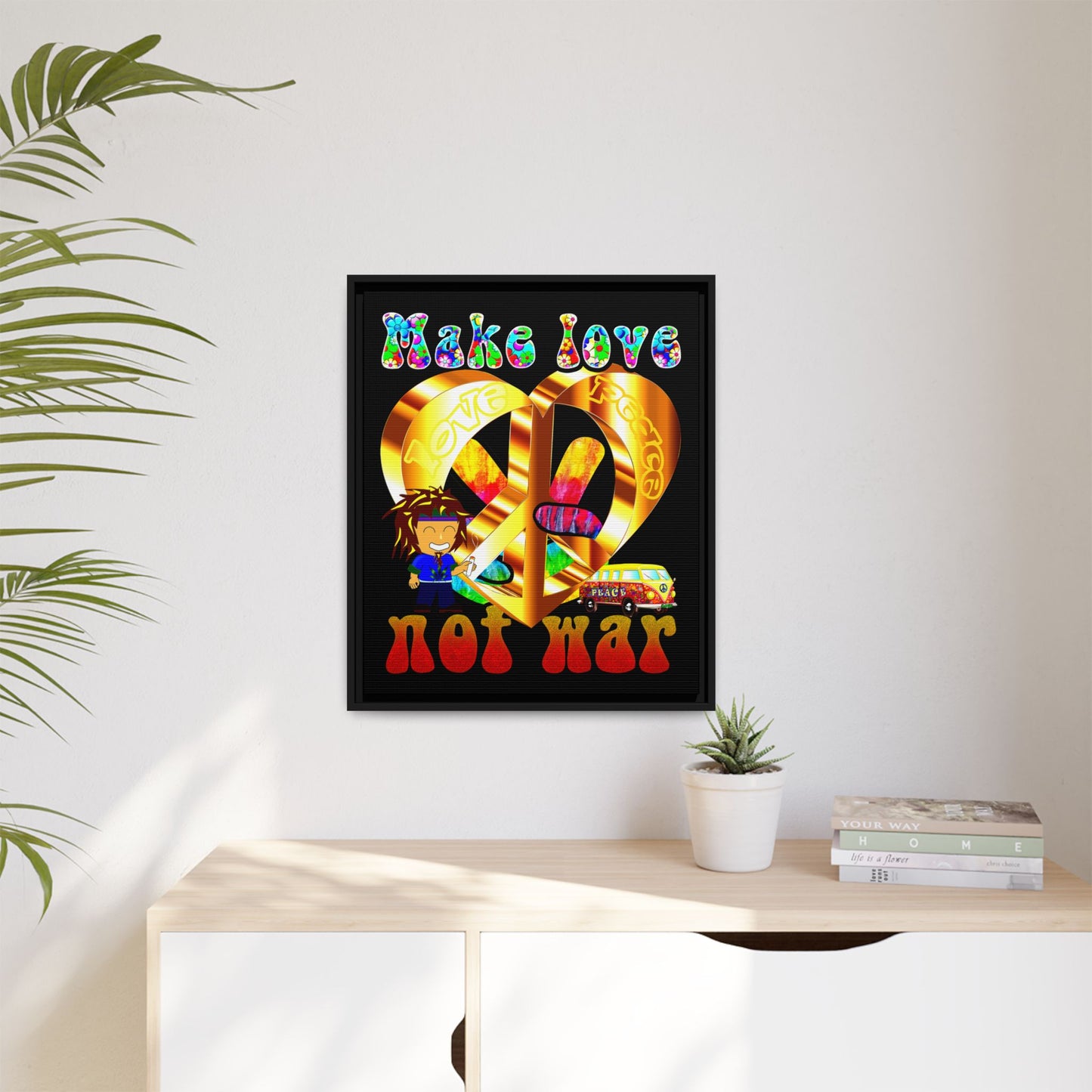 love peace - framed canvas art (black)
