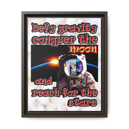 defy conquer reach - framed canvas art (white marble)