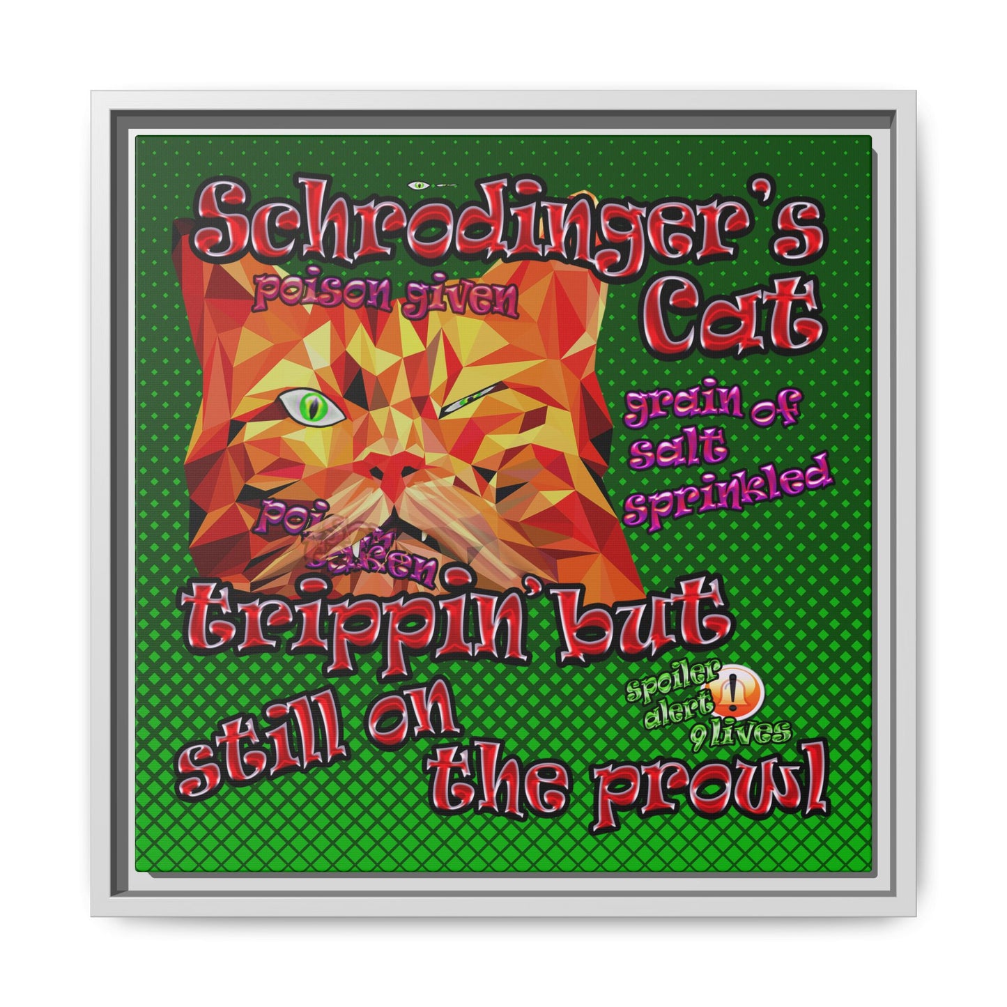 schrodinger's cat - framed canvas art (logo green)