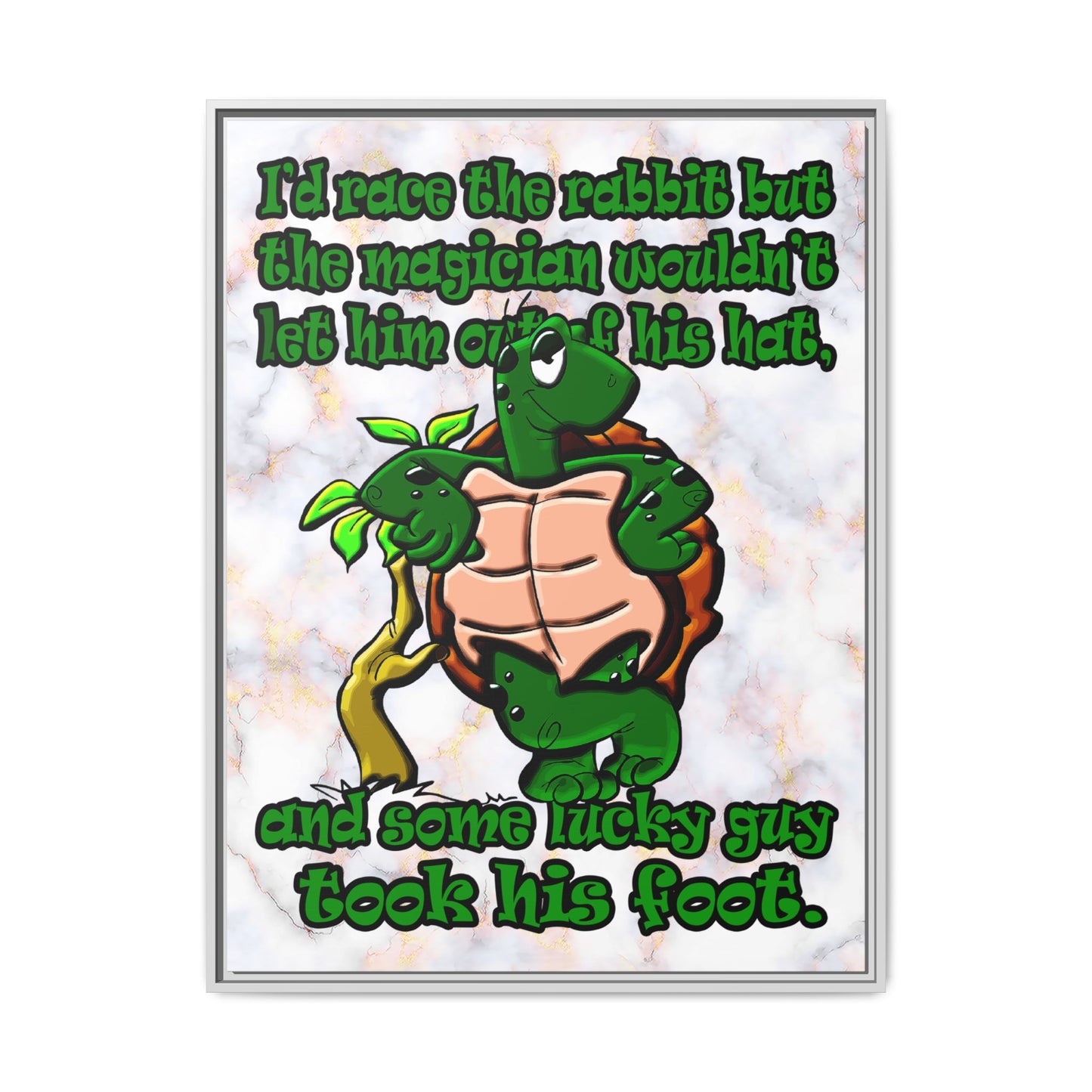 turtle race - framed canvas art (white marble)