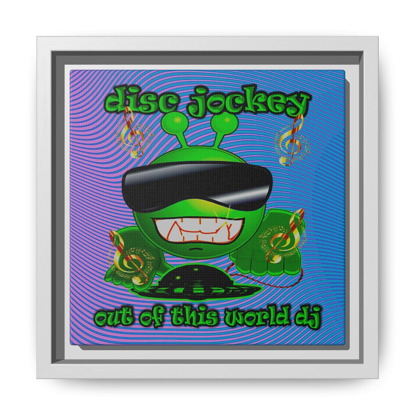 disc jockey - framed canvas art (light blue-purple wave)