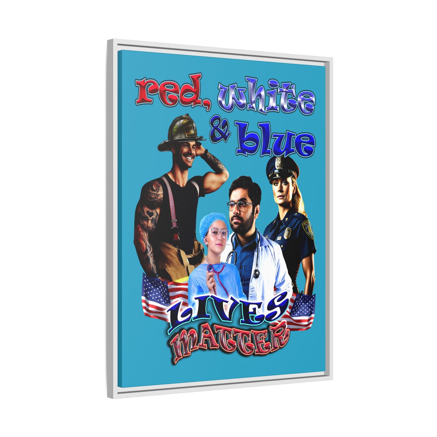 rw&b lives matter - framed canvas art (turquoise)