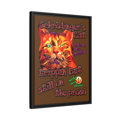 schrodinger's cat - framed canvas art (brown)