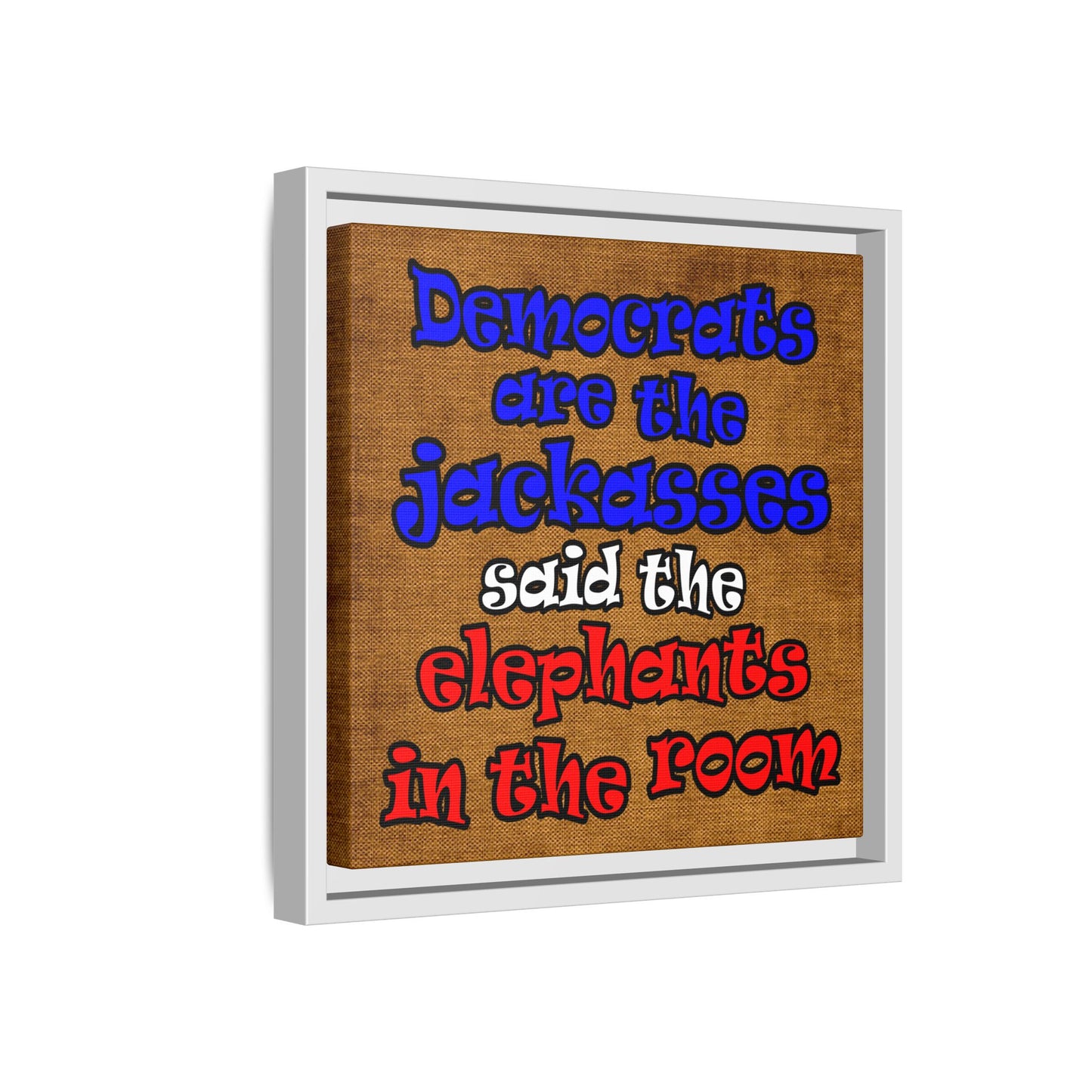 donkeys and elephants - framed canvas art (brown papyrus)