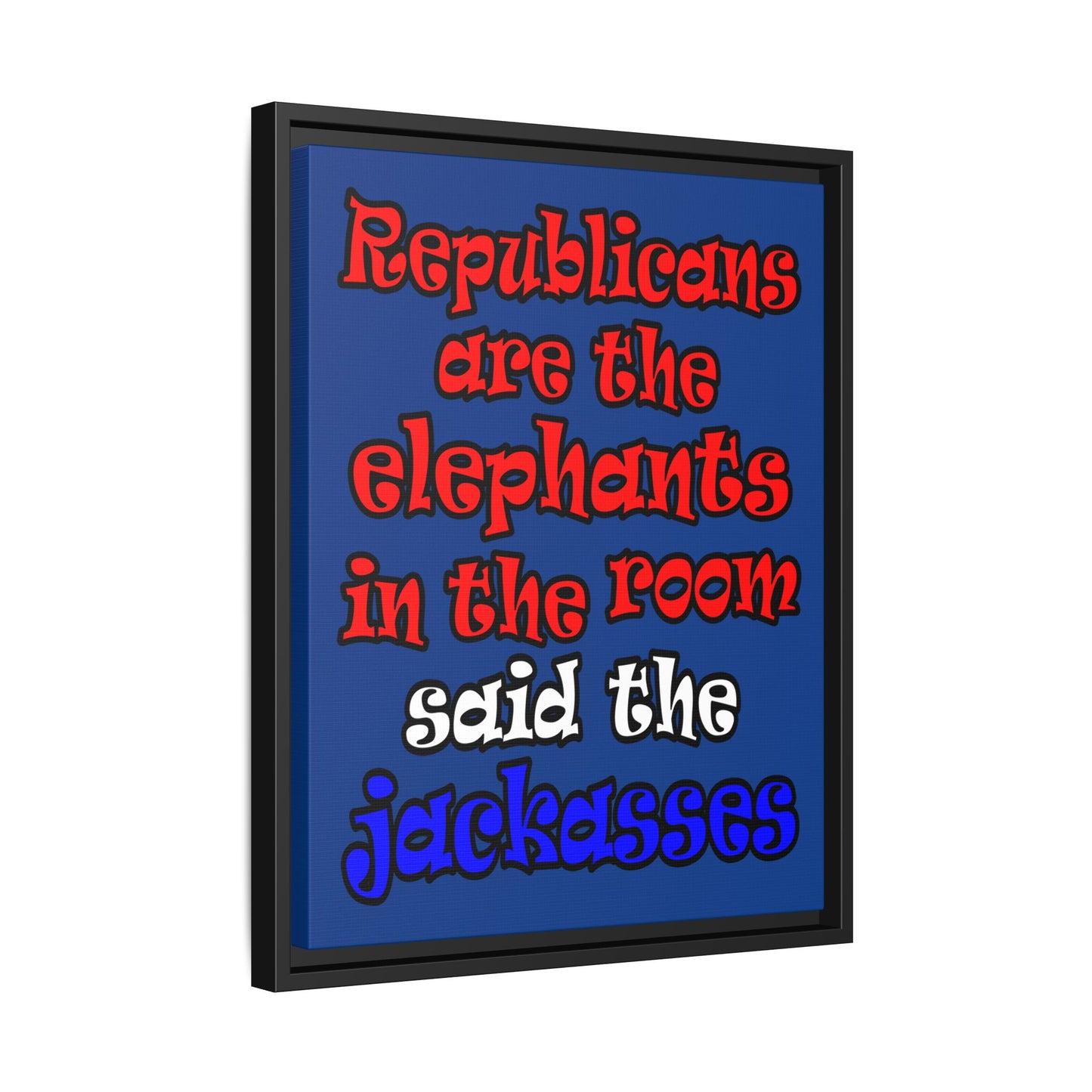 donkeys and elephants - framed canvas art (dark blue)